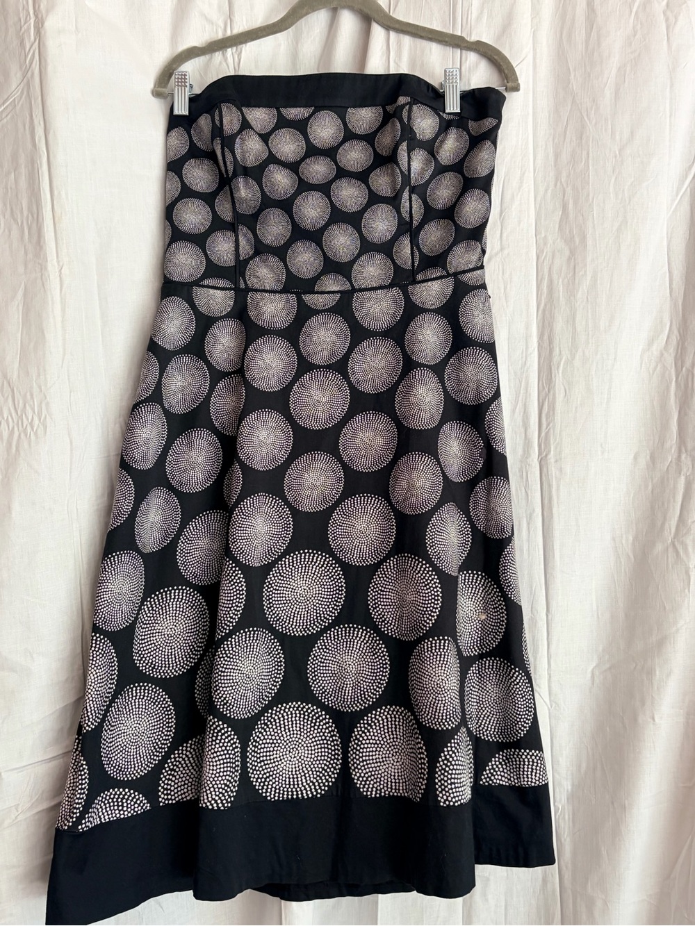 White House Black Market Black Strapless A-Line dress with gray Dot Medallions
